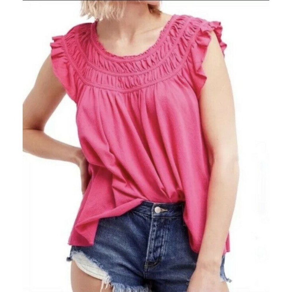 We the Free by Free People Coconut Gathered Top New NWT Pink SMALL S Beautiful